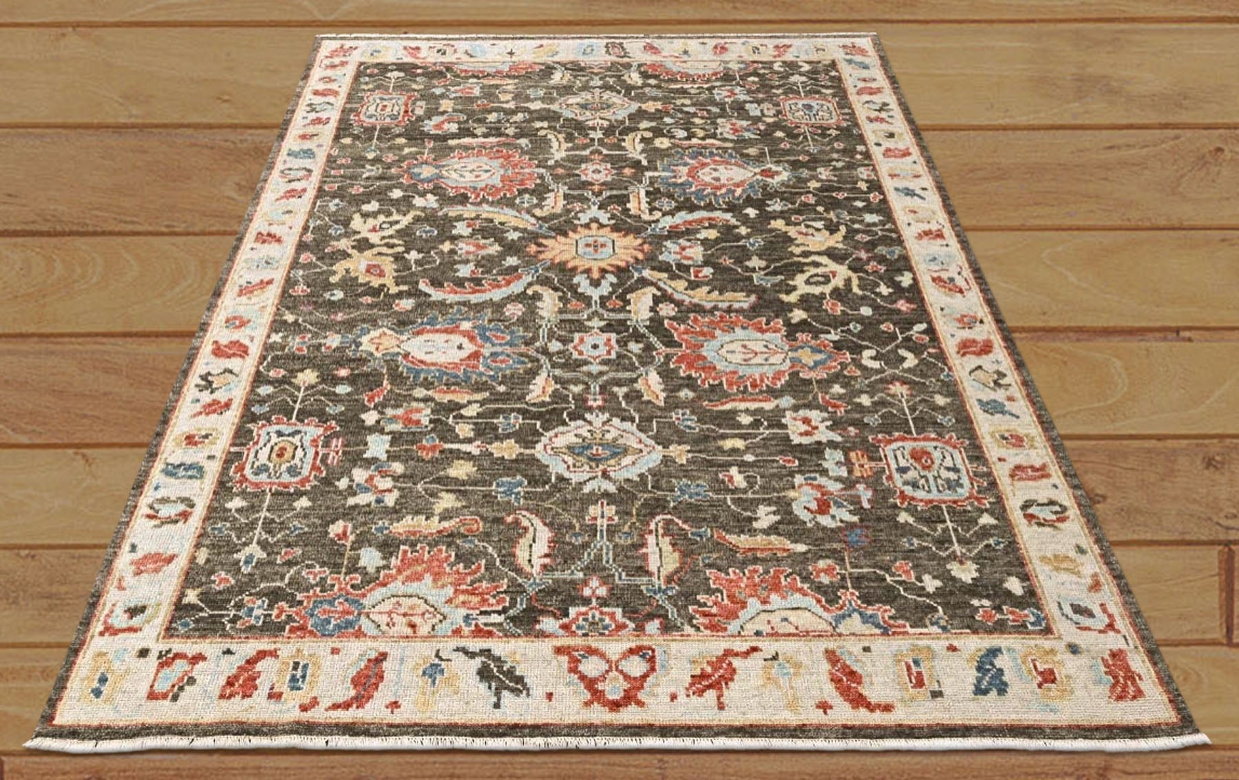 Brown, Beige 8'11''x11'10'' Oushak Arts and Crafts Hand Knotted Wool Oriental Area Rug