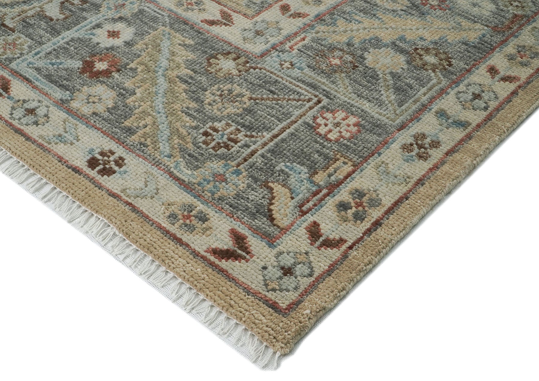 10x14 Beige, Gray, Rust Color Hand Knotted Oushak Wool Transitional Oriental Rug