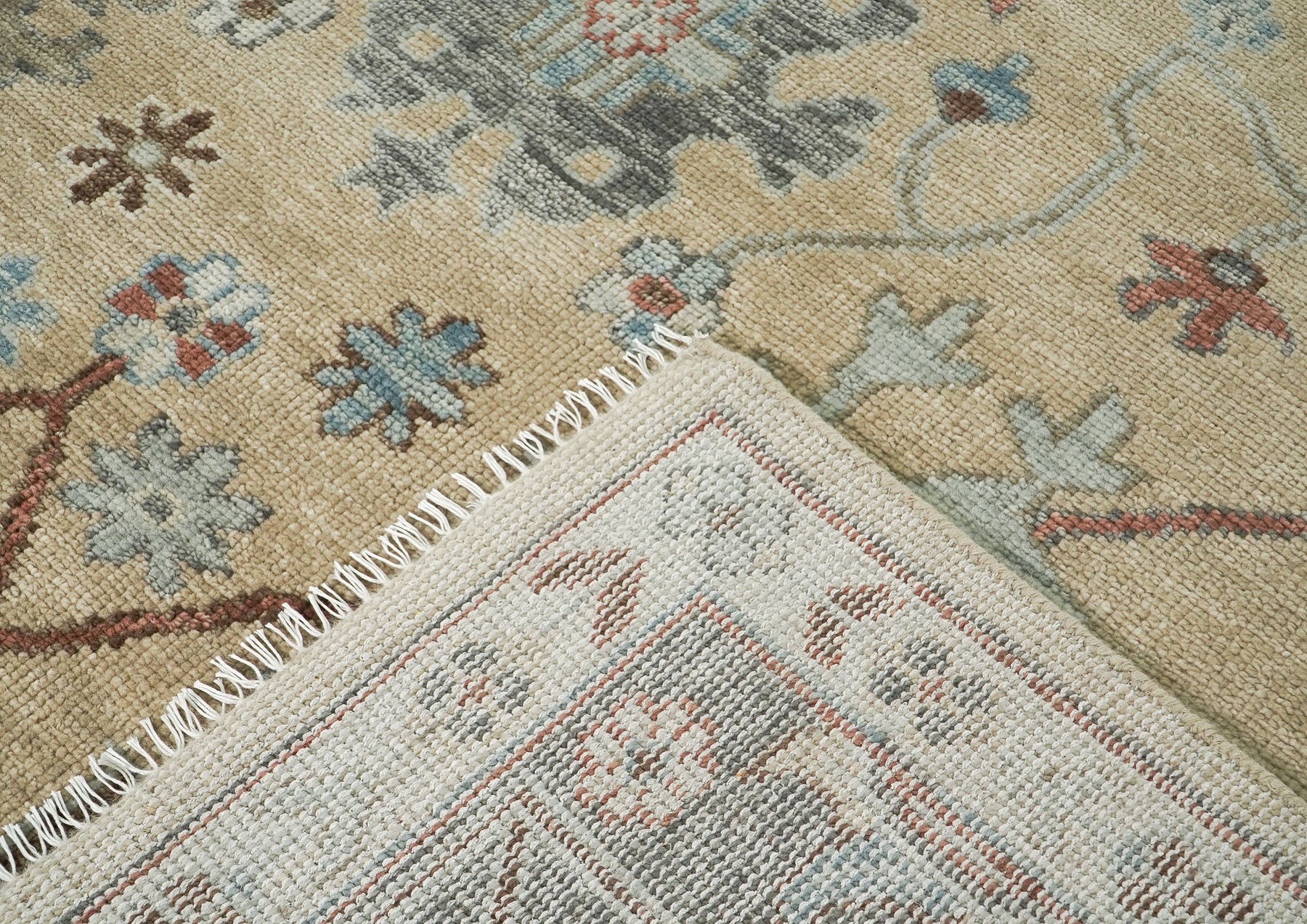 10x14 Beige, Gray, Rust Color Hand Knotted Oushak Wool Transitional Oriental Rug