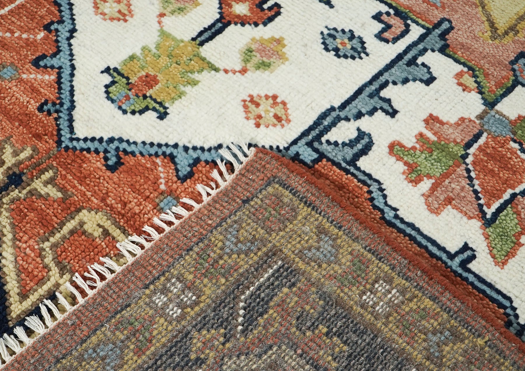 9x12 Burnt Orange, Ivory, Navy Color Hand Knotted Oushak Wool  Oriental Rug