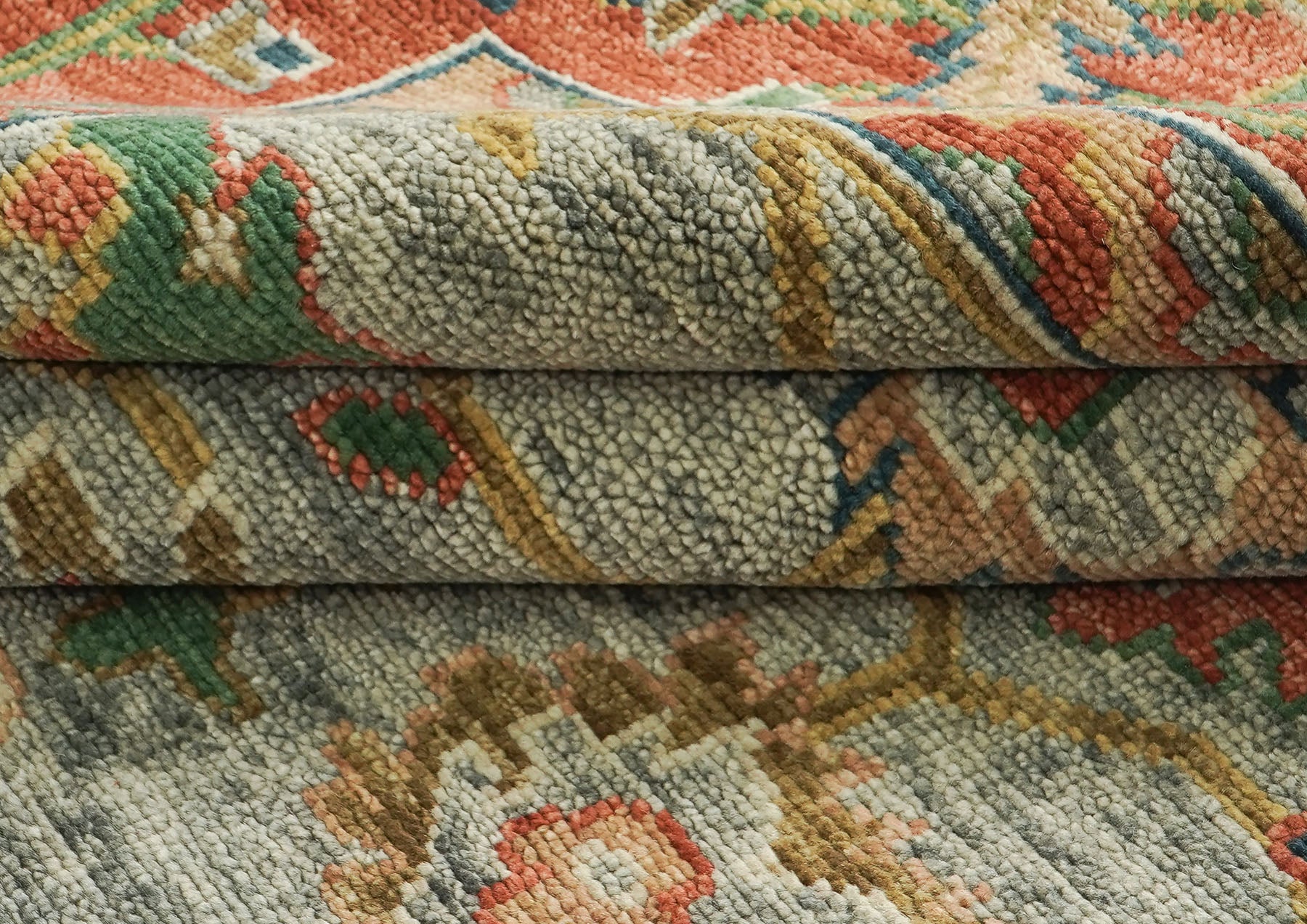 9x12 Mint, Burnt Orange, Blue Color Hand Knotted Oushak Wool Arts and Crafts Oriental Rug