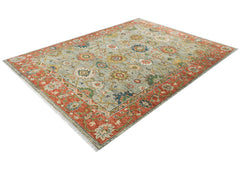 9x12 Mint, Burnt Orange, Blue Color Hand Knotted Oushak Wool Arts and Crafts Oriental Rug