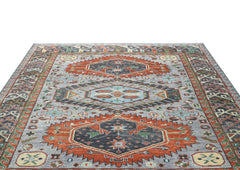 9x12 Slate, Blue, Burnt Orange Color Hand Knotted Oushak Wool Southwestern Oriental Rug