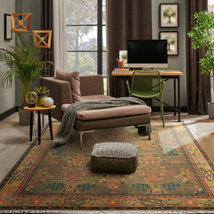 LoomBloom Multi Size Green Wool Hand Knotted Donegal Arts & Crafts Oriental Rug