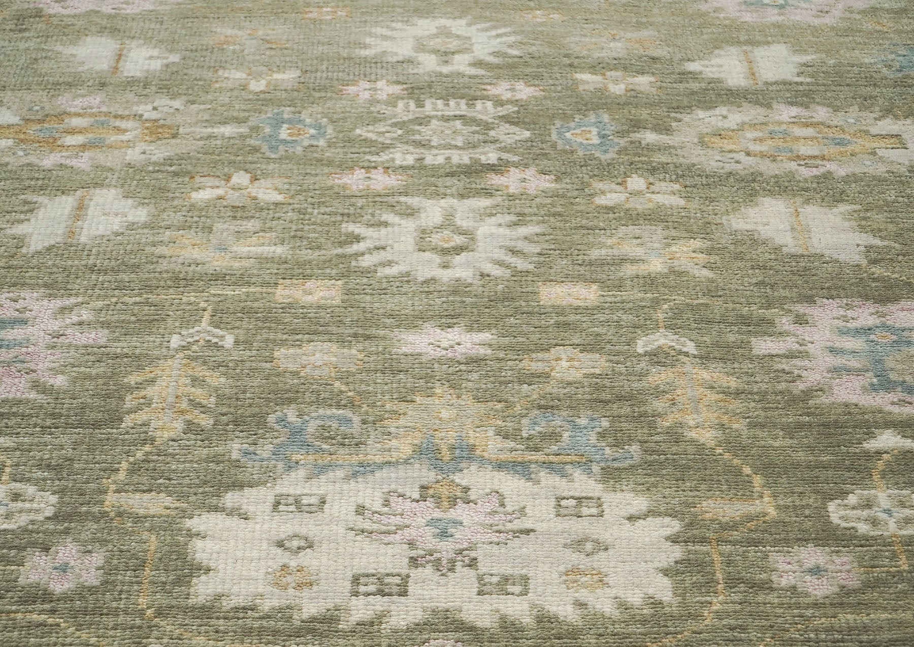 9x12 Sage, Beige, Rose Color Hand Knotted Oushak Wool Traditional Oriental Rug
