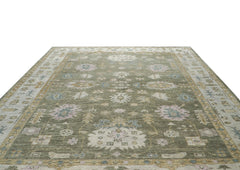 9x12 Sage, Beige, Rose Color Hand Knotted Oushak Wool Traditional Oriental Rug