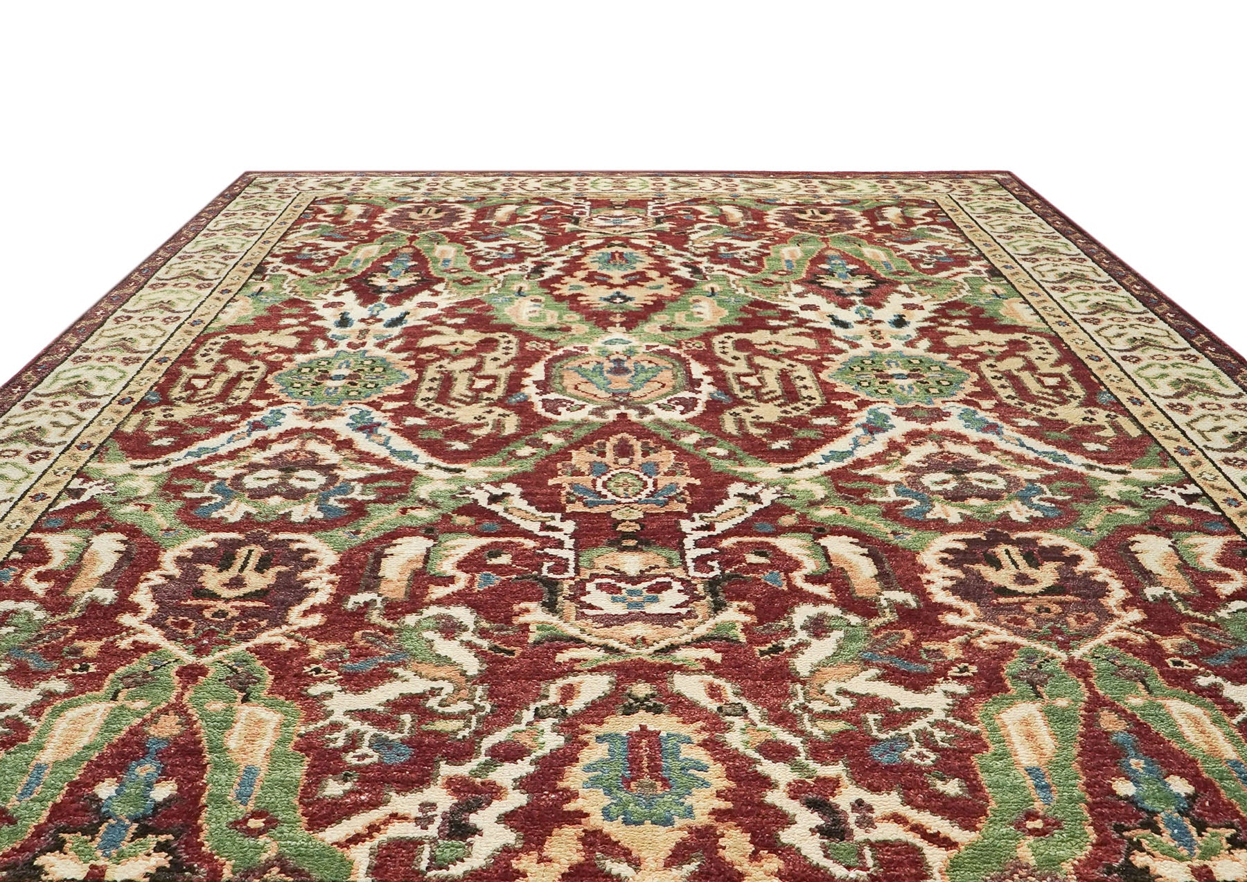 9x12 Rust, Lime, Ivory Color Hand Knotted Oushak Wool Arts and Crafts Oriental Rug