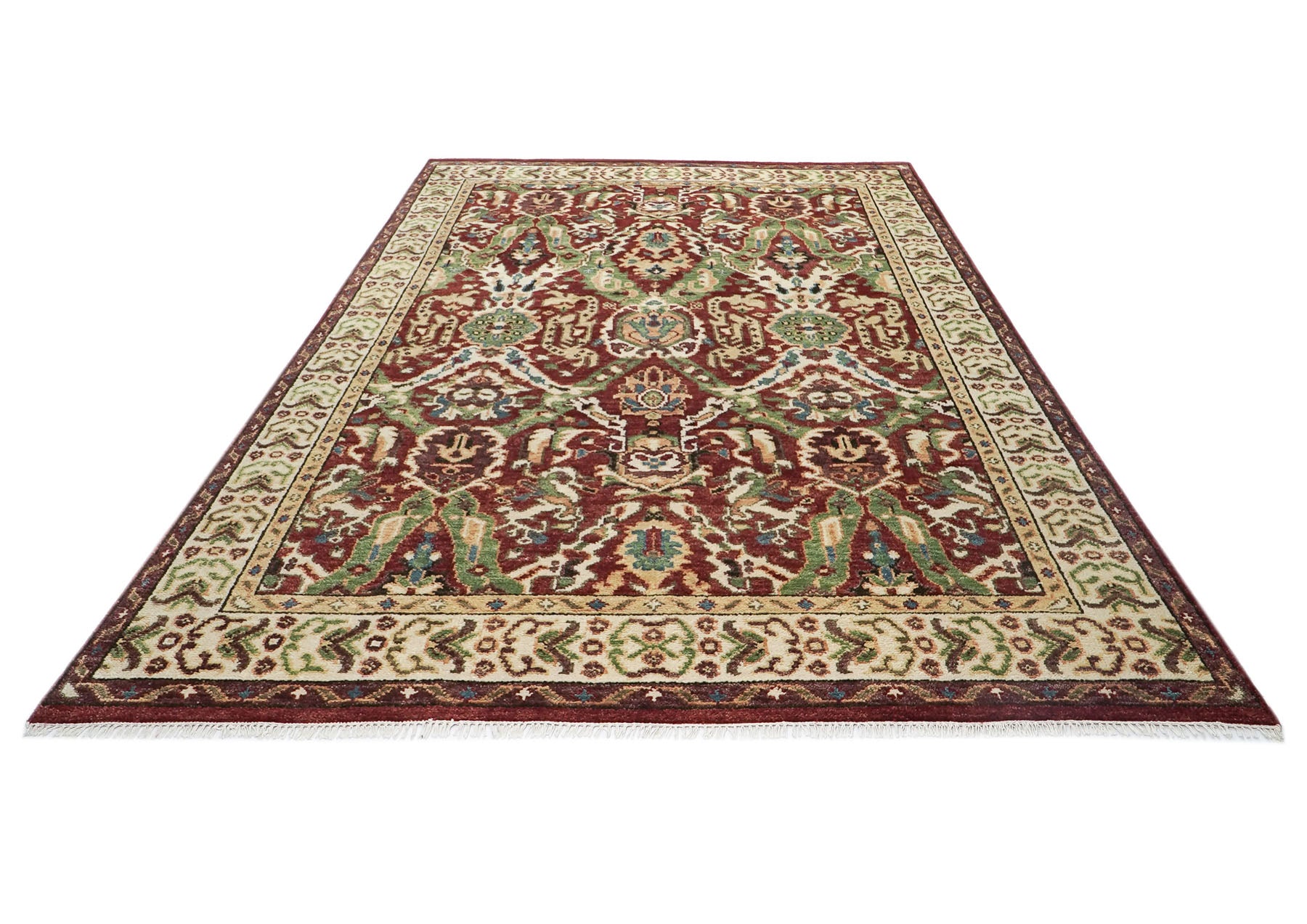 9x12 Rust, Lime, Ivory Color Hand Knotted Oushak Wool Arts and Crafts Oriental Rug