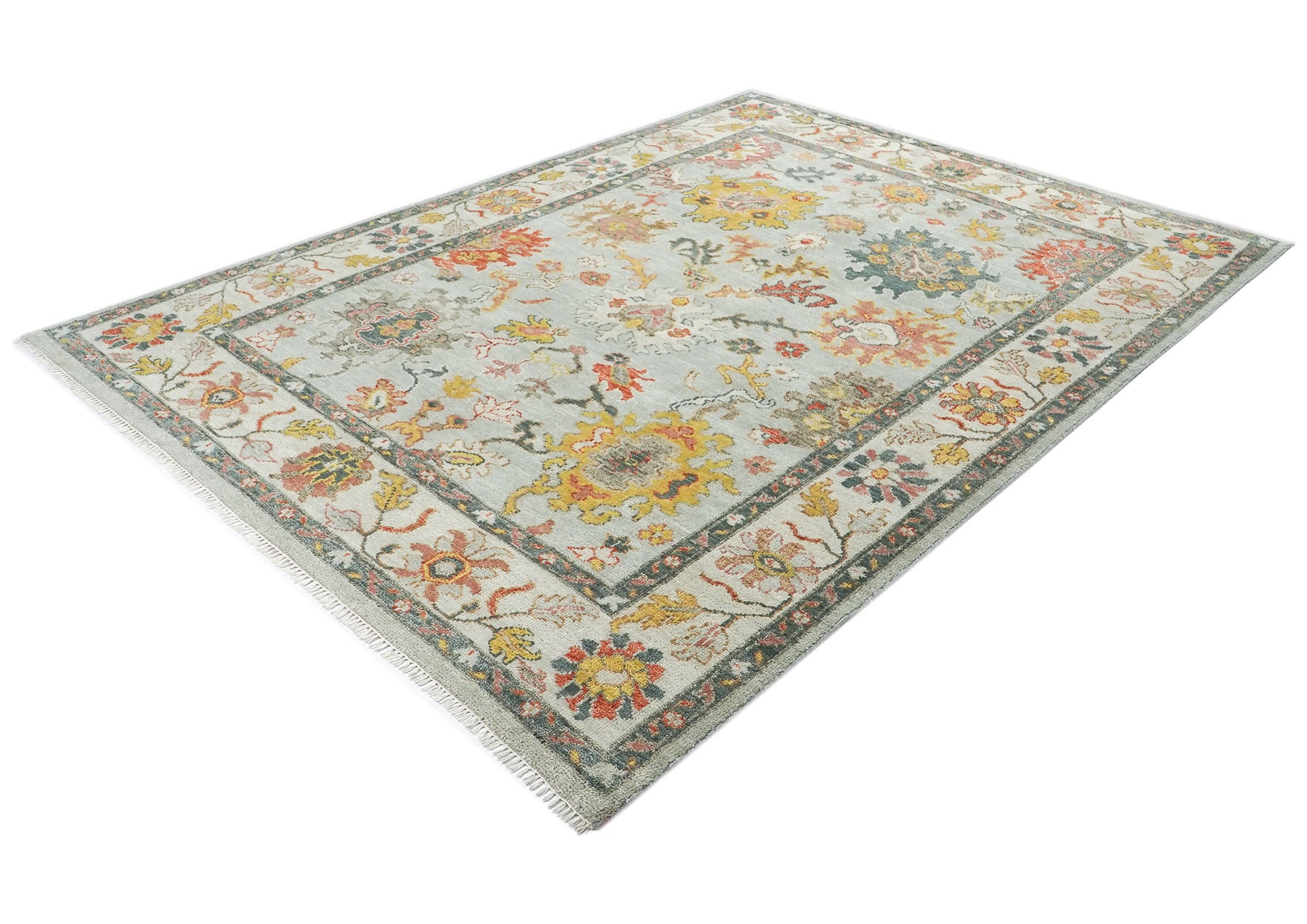 9x12 Blue, Slate, Gold Color Hand Knotted Oushak Wool Arts and Crafts Oriental Rug