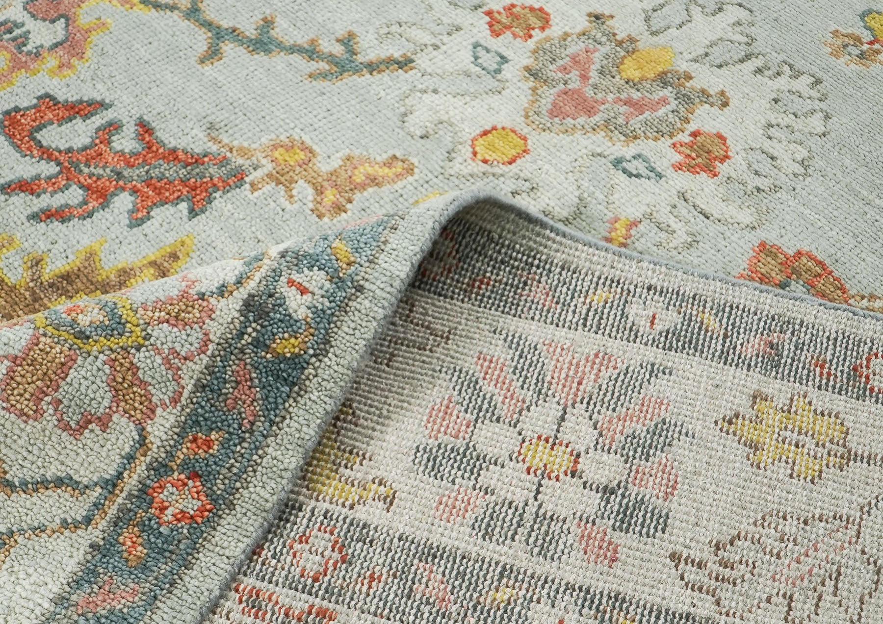 9x12 Blue, Slate, Gold Color Hand Knotted Oushak Wool Arts and Crafts Oriental Rug