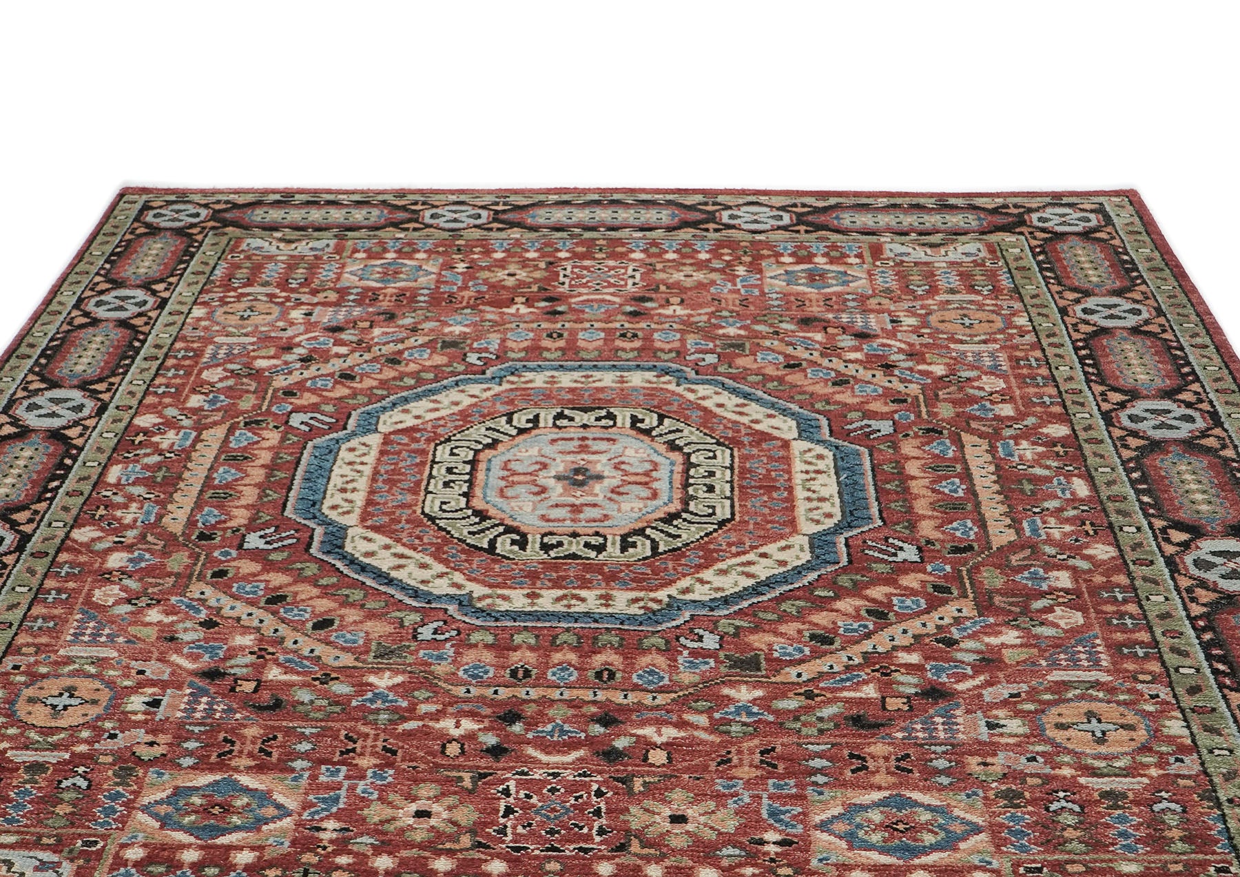 9x12 Rust, Sage, Blue Color Hand Knotted Oushak Wool Traditional Oriental Rug