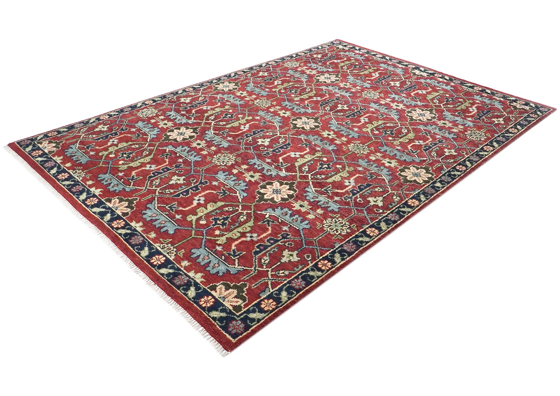 9x12 Rust, Sage, Blue Color Hand Knotted Oushak Wool Transitional Oriental Rug