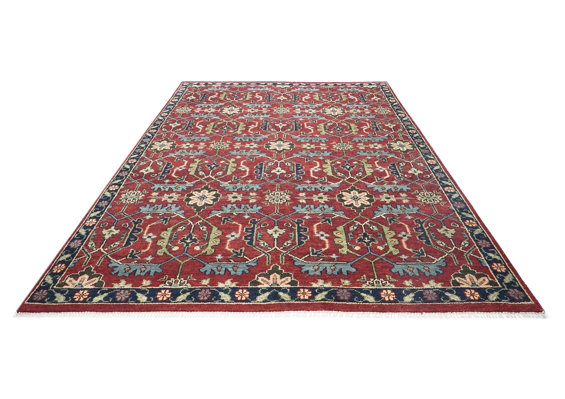 9x12 Rust, Sage, Blue Color Hand Knotted Oushak Wool Transitional Oriental Rug