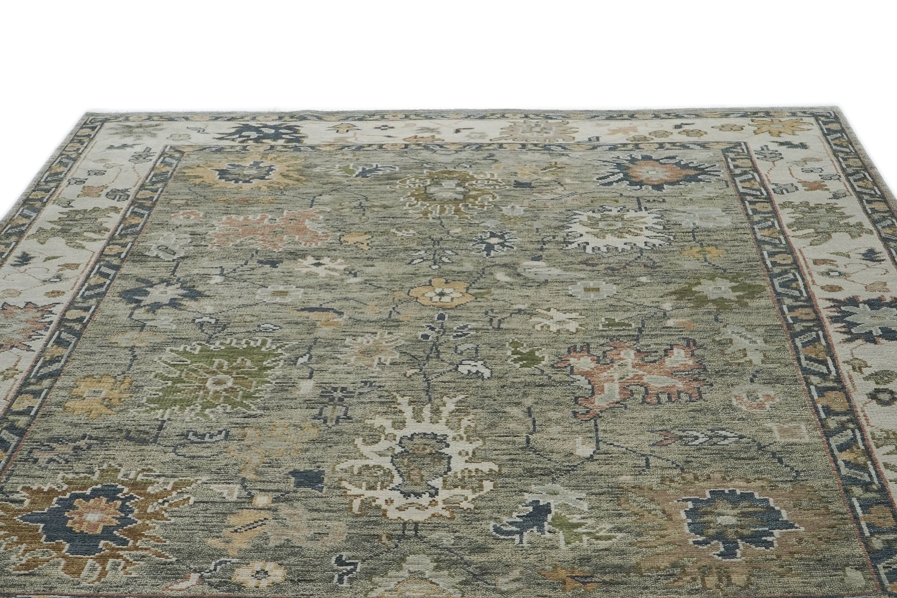 9x12 Mint, Beige, Gold Color Hand Knotted Oushak Wool Arts and Crafts Oriental Rug