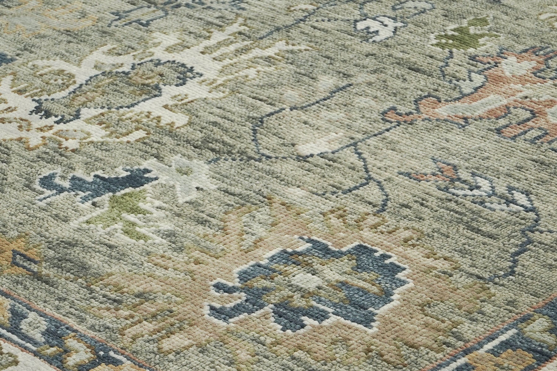 9x12 Mint, Beige, Gold Color Hand Knotted Oushak Wool Arts and Crafts Oriental Rug