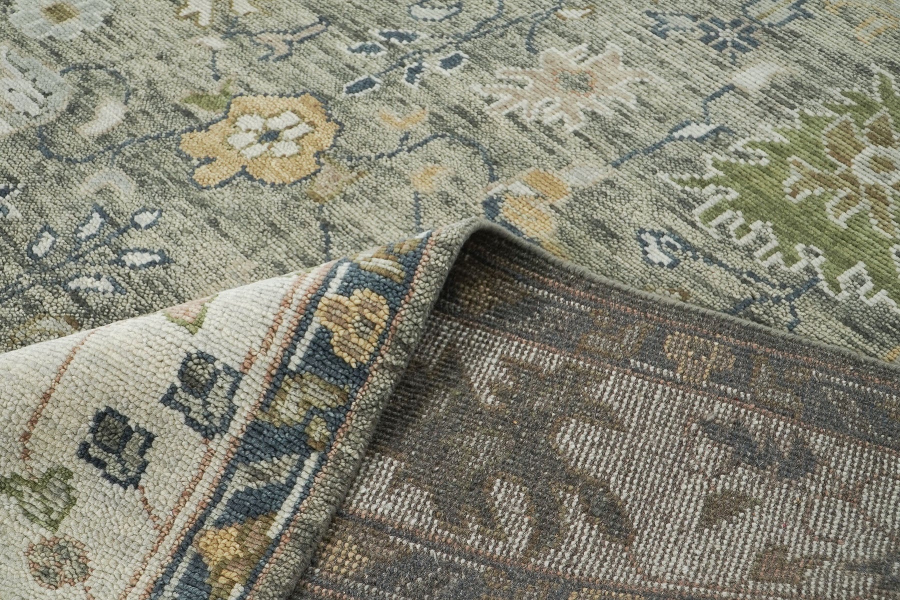 9x12 Mint, Beige, Gold Color Hand Knotted Oushak Wool Arts and Crafts Oriental Rug