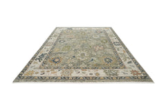 9x12 Mint, Beige, Gold Color Hand Knotted Oushak Wool Arts and Crafts Oriental Rug