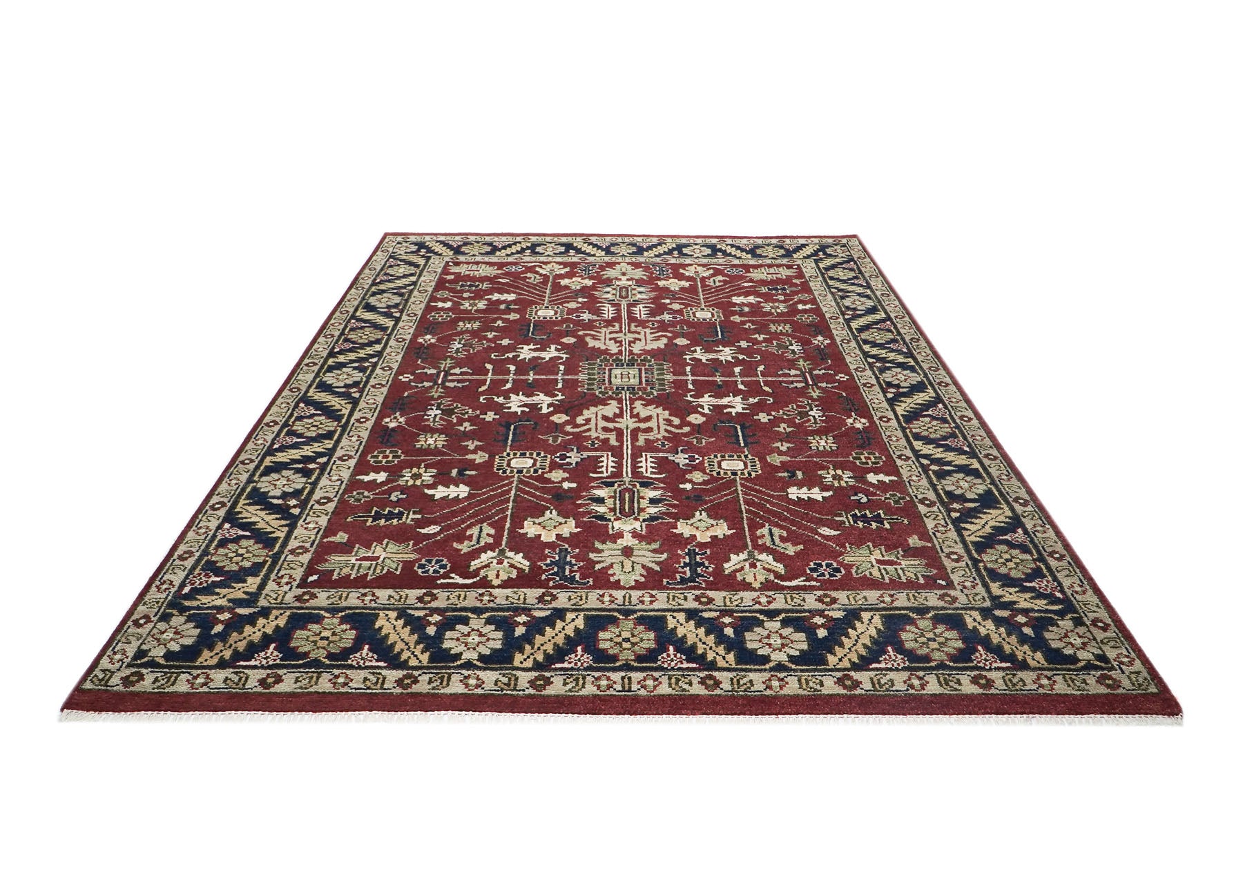 9x12 Rust, Navy, Beige Color Hand Knotted Oushak Wool Traditional Oriental Rug