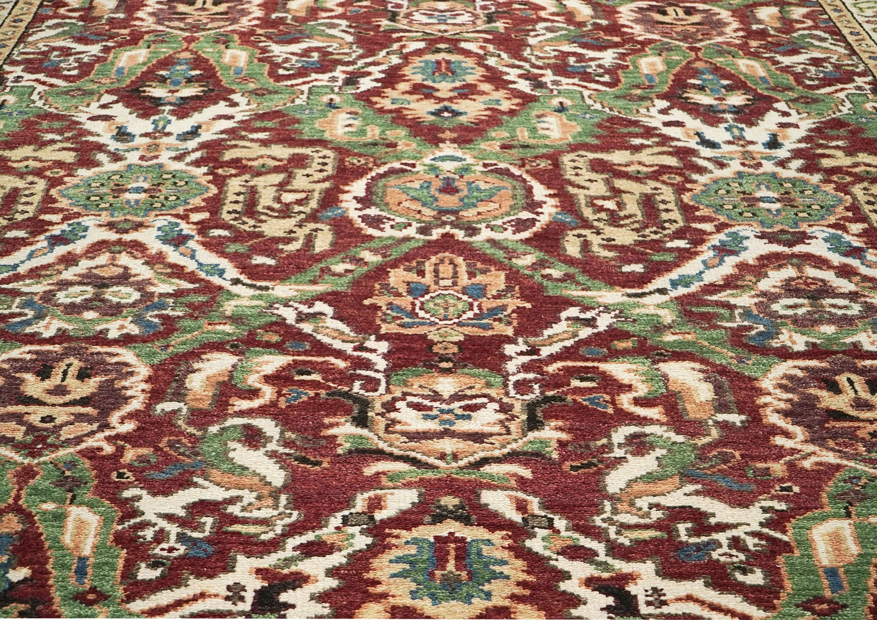 9x12 Rust, Lime, Ivory Color Hand Knotted Oushak Wool Arts and Crafts Oriental Rug