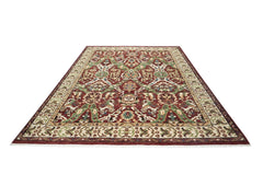 9x12 Rust, Lime, Ivory Color Hand Knotted Oushak Wool Arts and Crafts Oriental Rug