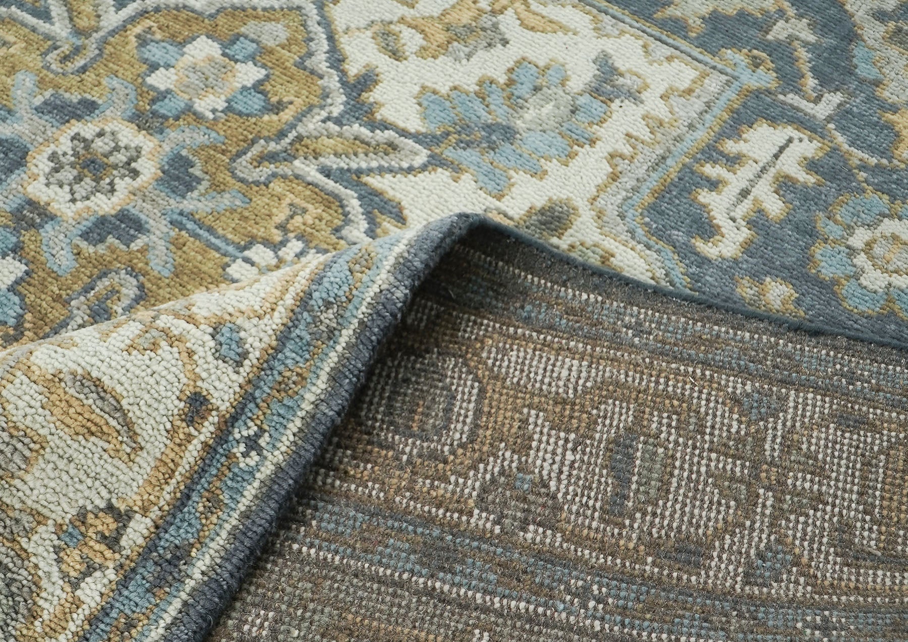 9x12 Blue, Gray, Beige Color Hand Knotted Oushak Wool  Oriental Rug