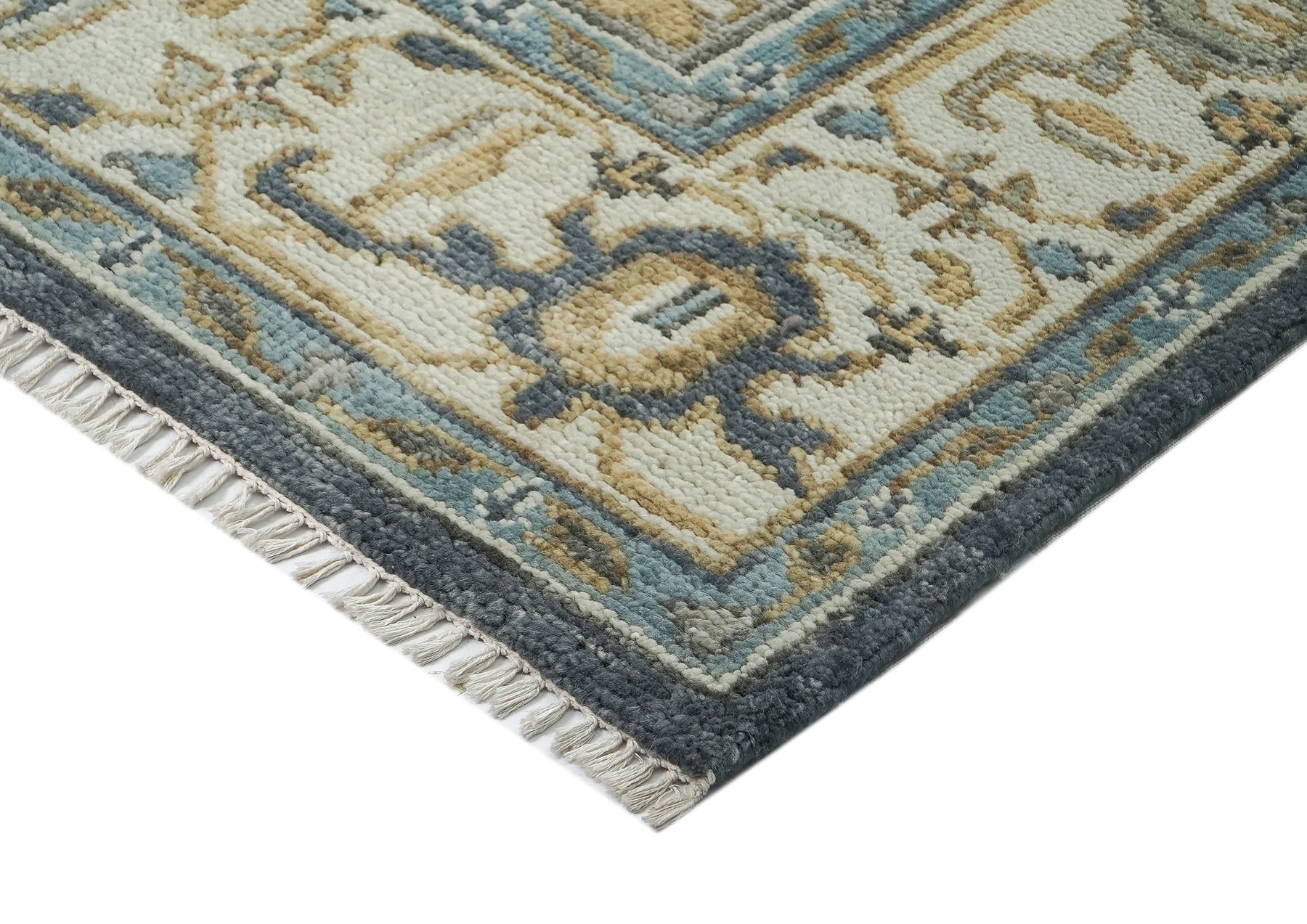 9x12 Blue, Gray, Beige Color Hand Knotted Oushak Wool  Oriental Rug