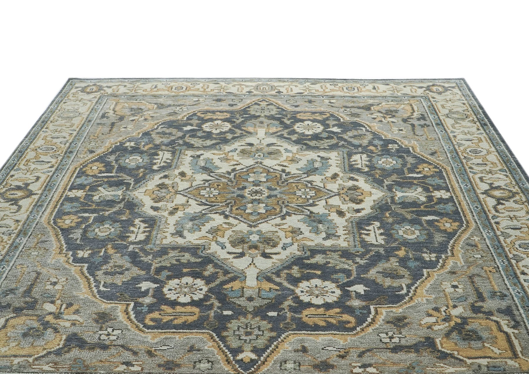 9x12 Blue, Gray, Beige Color Hand Knotted Oushak Wool  Oriental Rug
