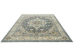 9x12 Blue, Gray, Beige Color Hand Knotted Oushak Wool  Oriental Rug