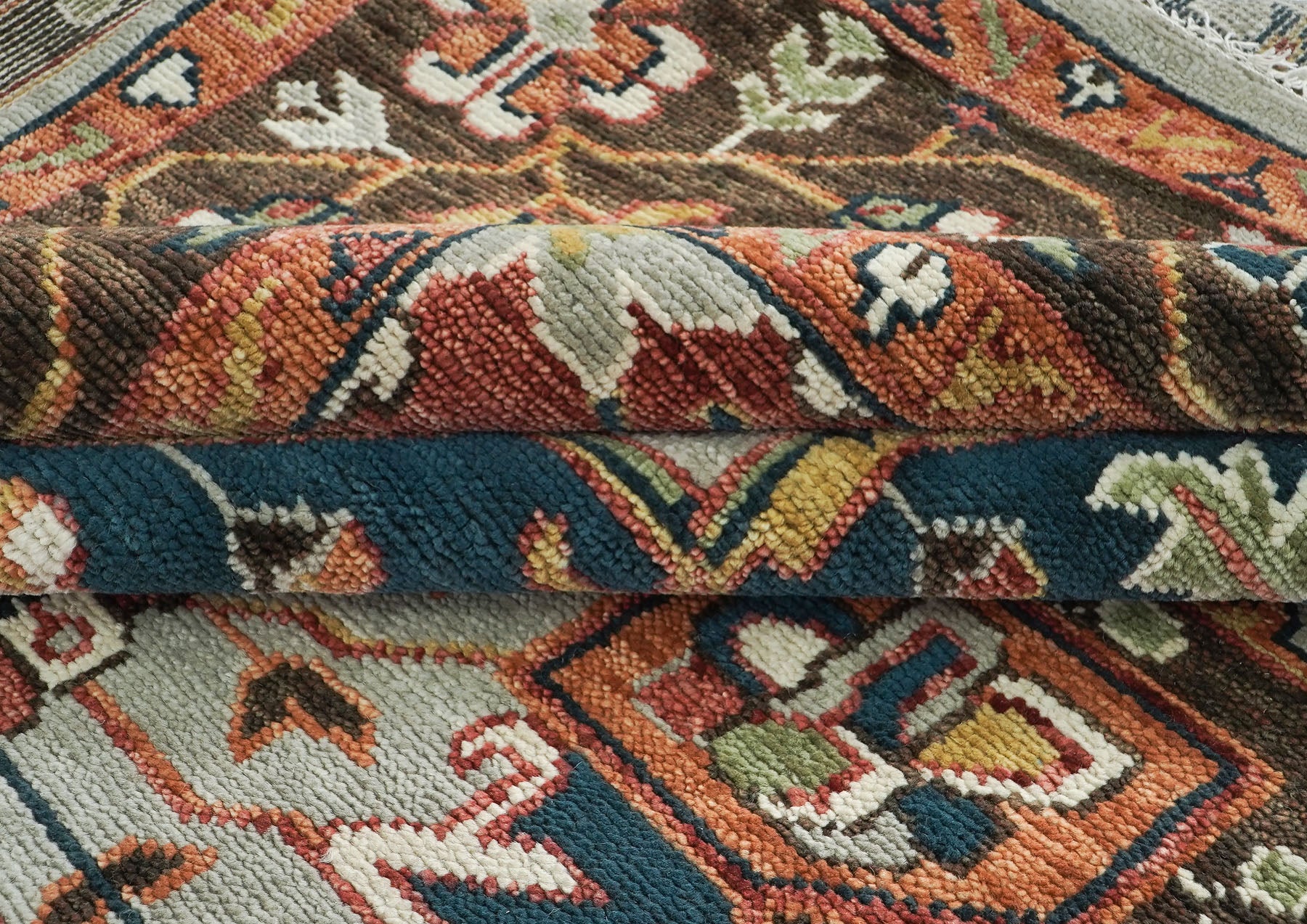 10x14 Gray, Rose, Green Color Hand Knotted Oushak Wool  Oriental Rug