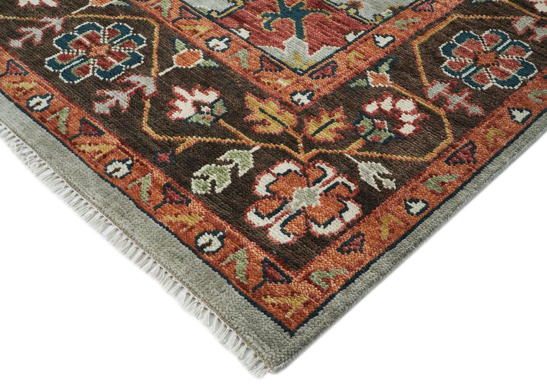 10x14 Gray, Rose, Green Color Hand Knotted Oushak Wool  Oriental Rug