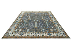 9x12 Gray, Blue, Ivory Color Hand Knotted Oushak Wool Transitional Oriental Rug