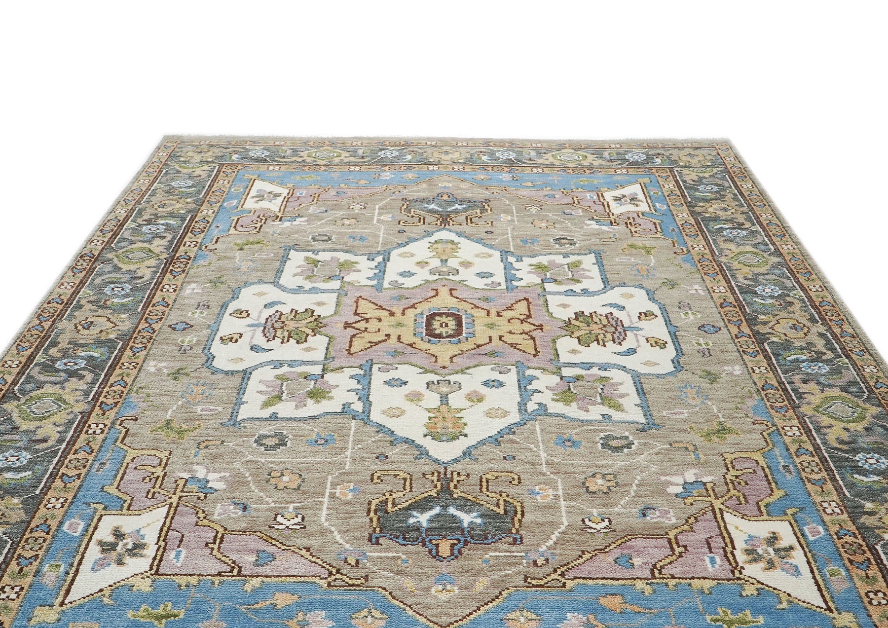 9x12 Beige, Tan, Ivory Color Hand Knotted Oushak Wool  Oriental Rug