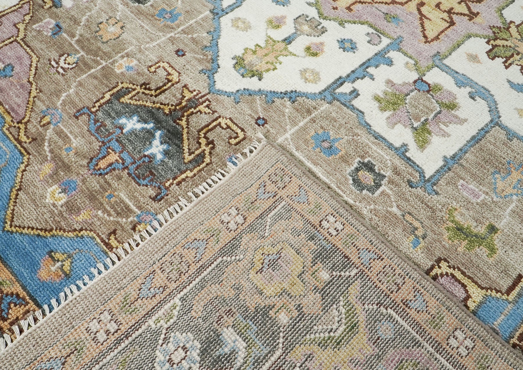 9x12 Beige, Tan, Ivory Color Hand Knotted Oushak Wool  Oriental Rug