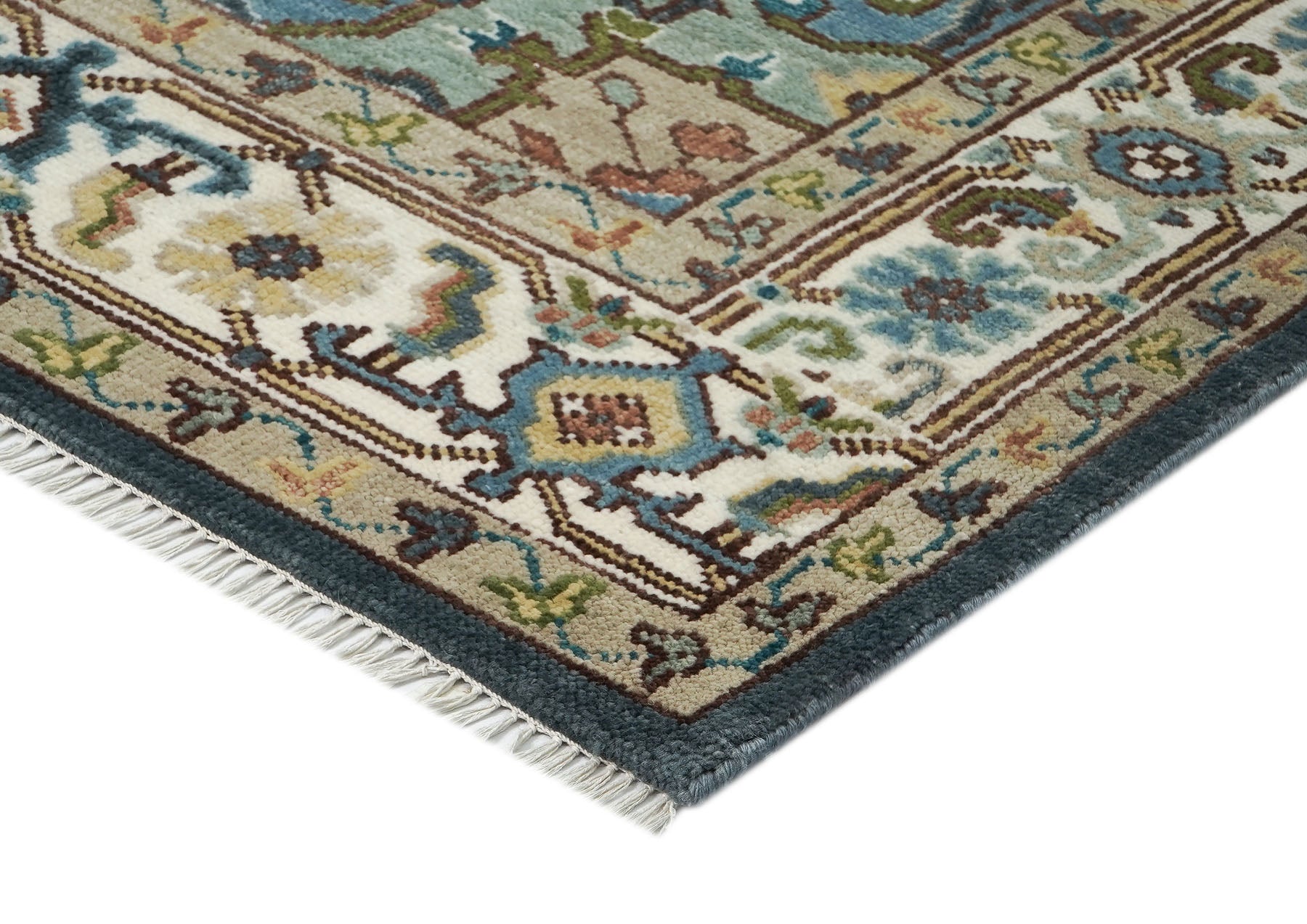 9x12 Blue, Ivory, Taupe Color Hand Knotted Oushak Wool  Oriental Rug