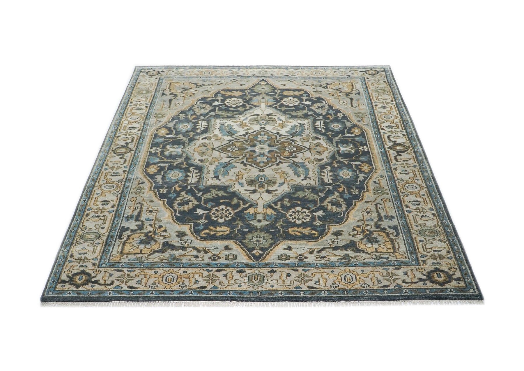 9x12 Blue, Gray, Beige Color Hand Knotted Oushak Wool  Oriental Rug