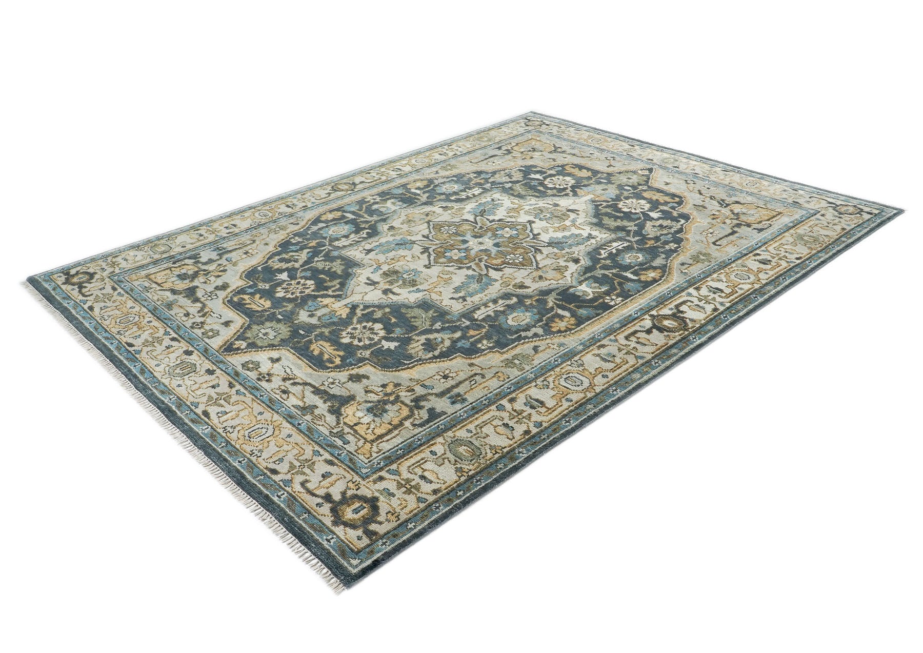 9x12 Blue, Gray, Beige Color Hand Knotted Oushak Wool  Oriental Rug