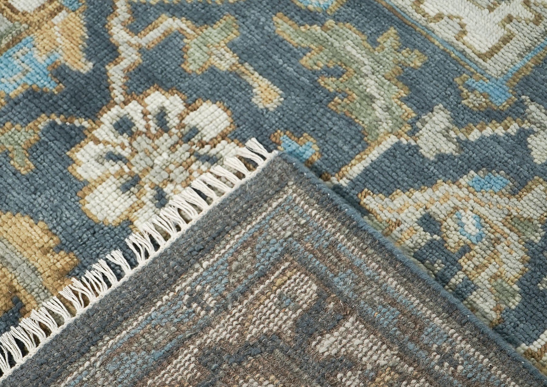 9x12 Blue, Gray, Beige Color Hand Knotted Oushak Wool  Oriental Rug