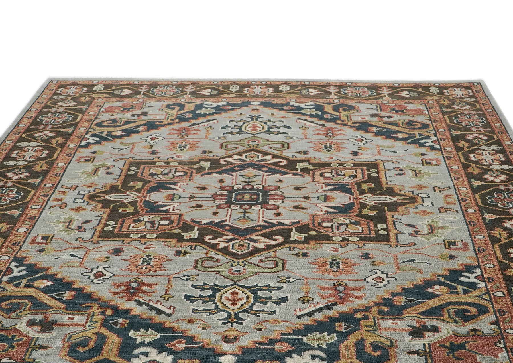 9x12 Slate, Brown, Green Color Hand Knotted Oushak Wool  Oriental Rug