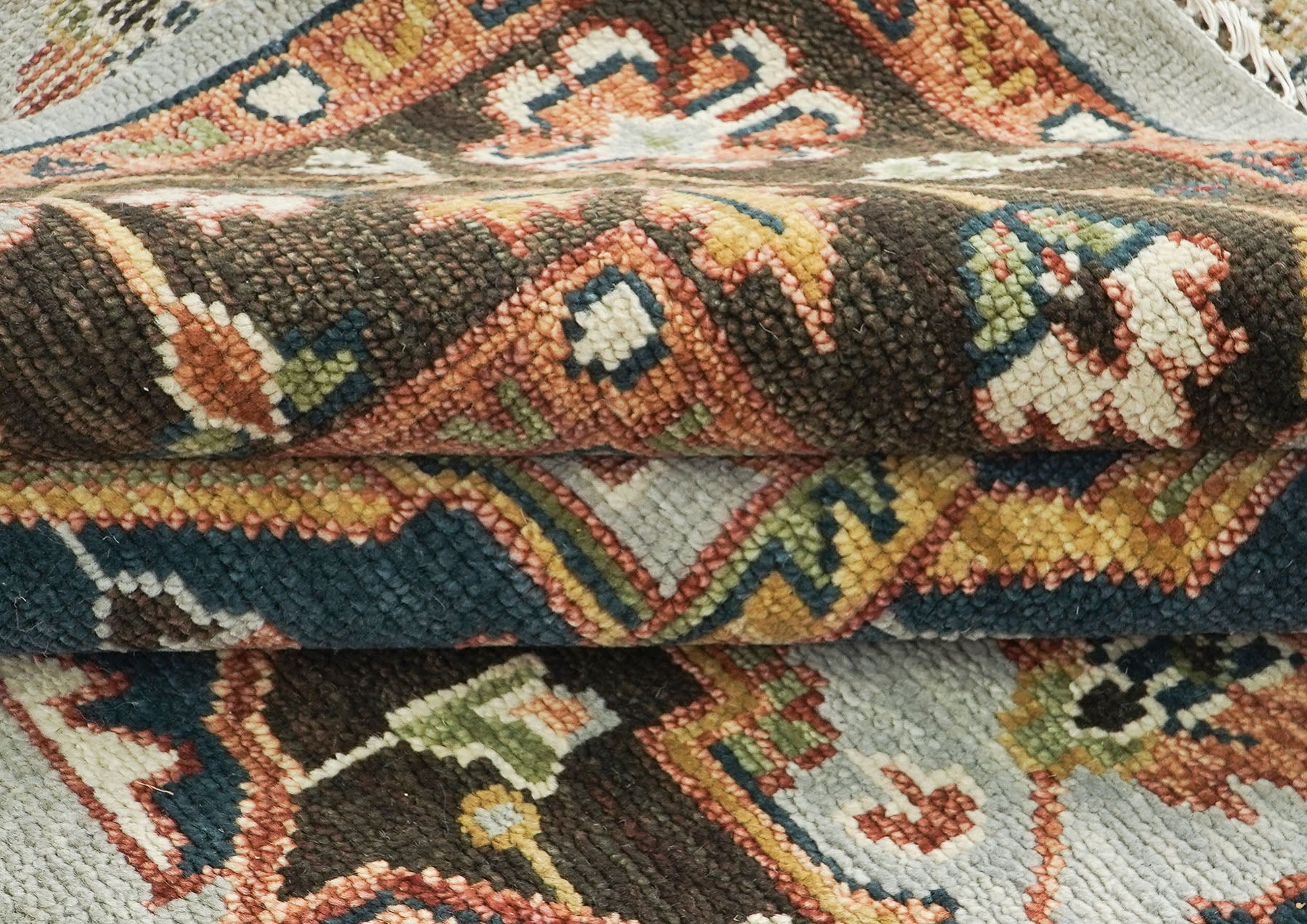 9x12 Slate, Brown, Green Color Hand Knotted Oushak Wool  Oriental Rug