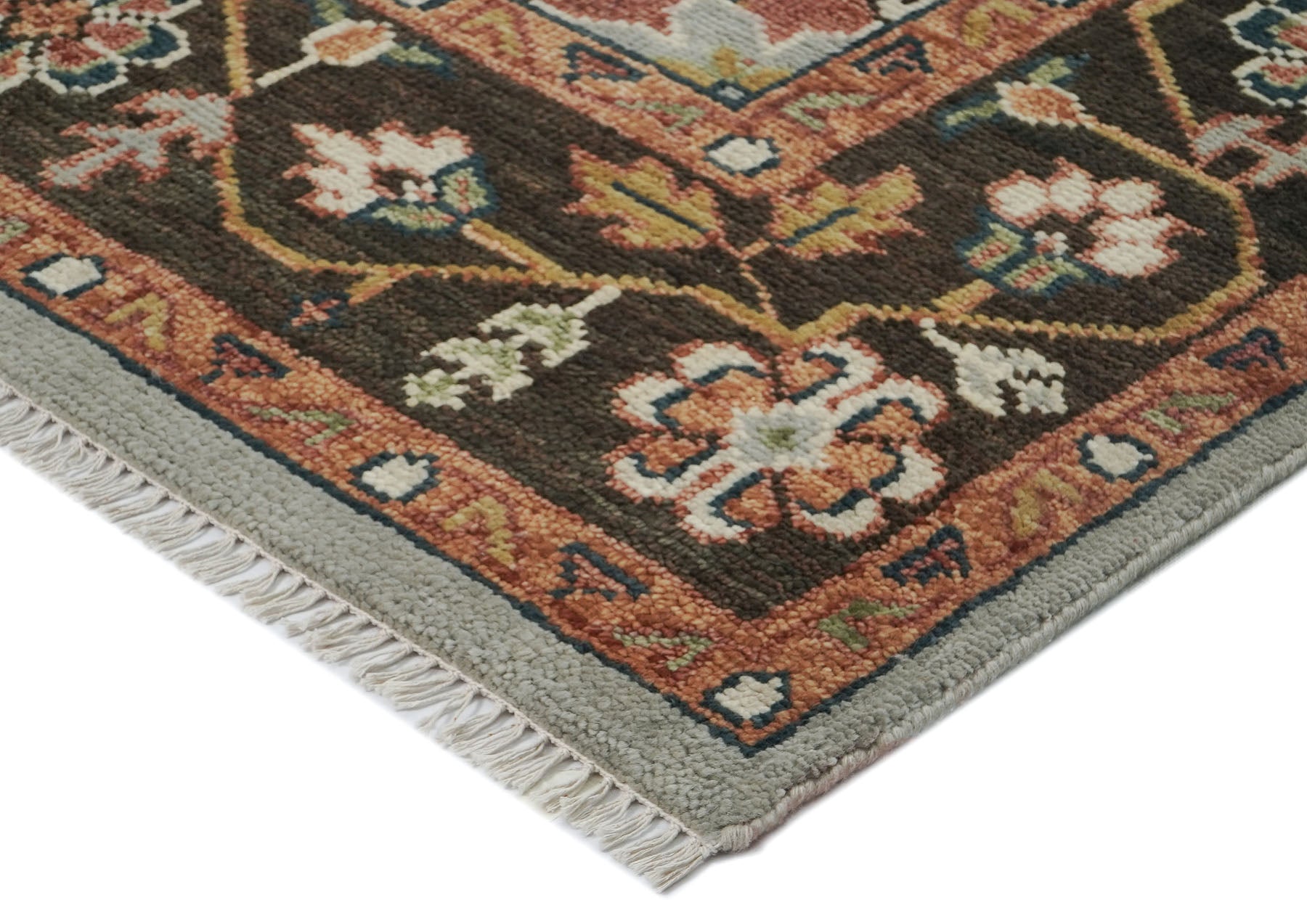 9x12 Slate, Brown, Green Color Hand Knotted Oushak Wool  Oriental Rug