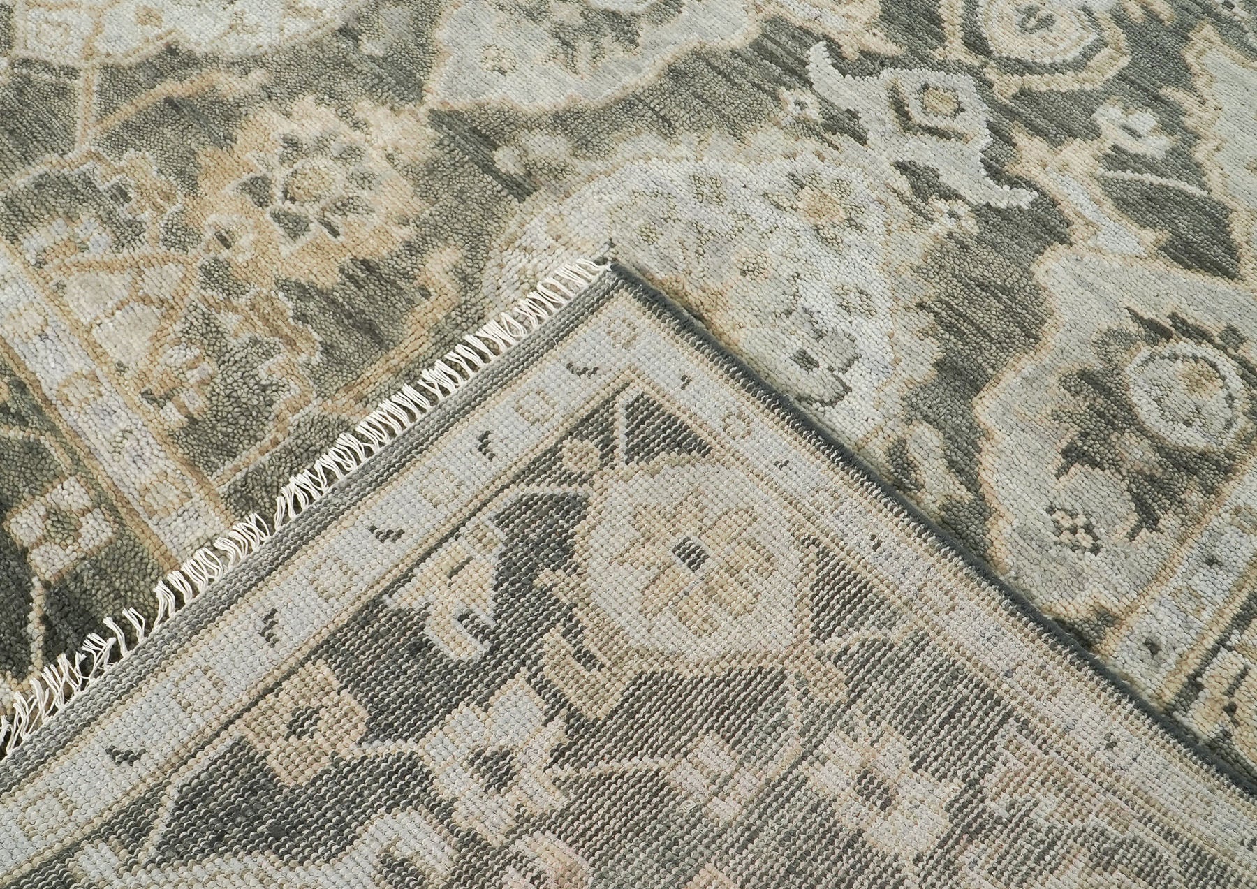 9x12 Gray, Ivory, Tan Color Hand Knotted Oushak Wool Transitional Oriental Rug