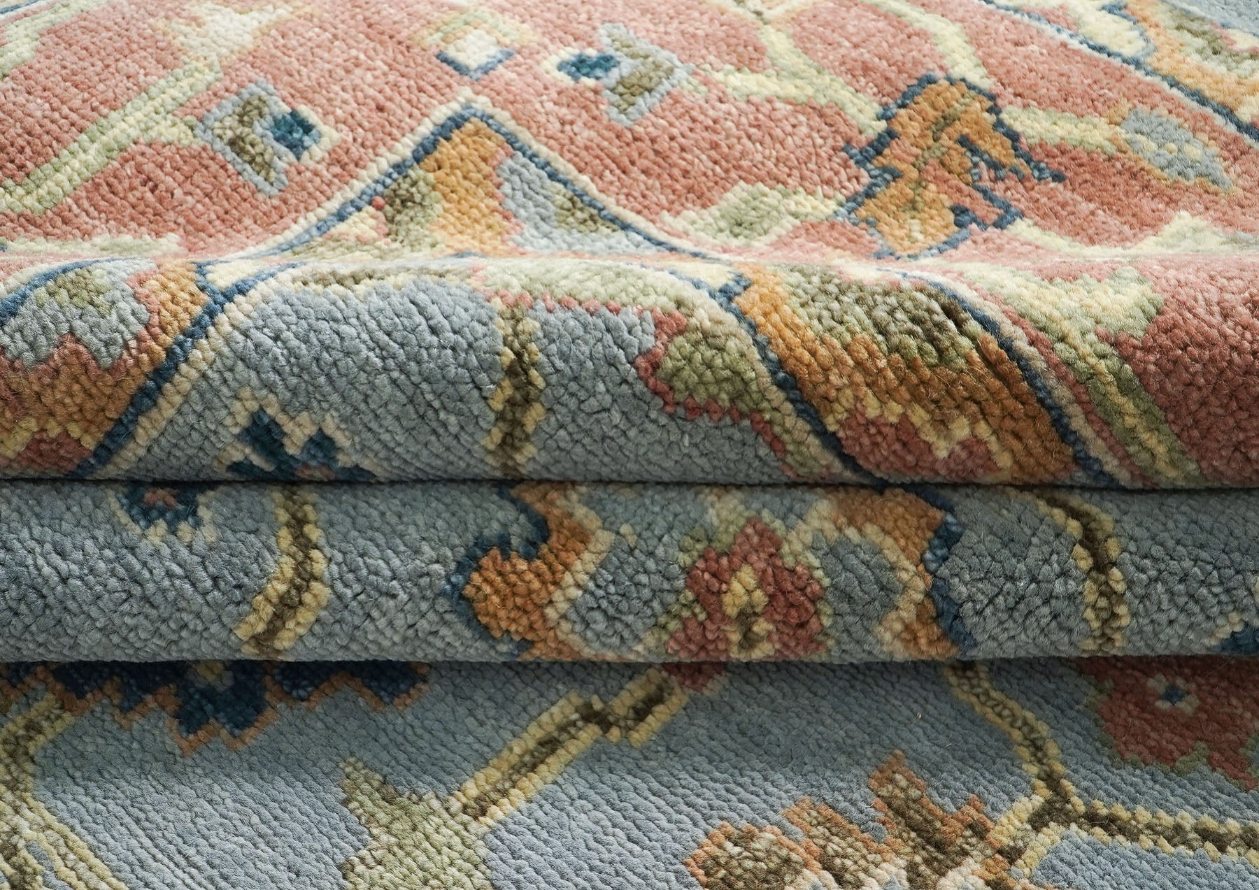 10x14 Blue, Rose, Ivory Color Hand Knotted Oushak Wool Arts and Crafts Oriental Rug