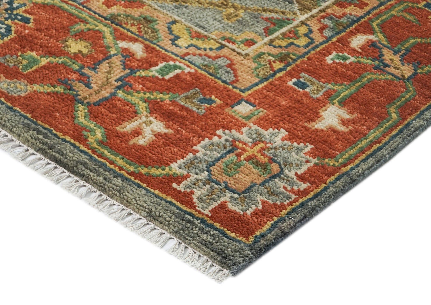 9x12 Blue, Gray, Burnt Orange Color Hand Knotted Oushak Wool Arts and Crafts Oriental Rug