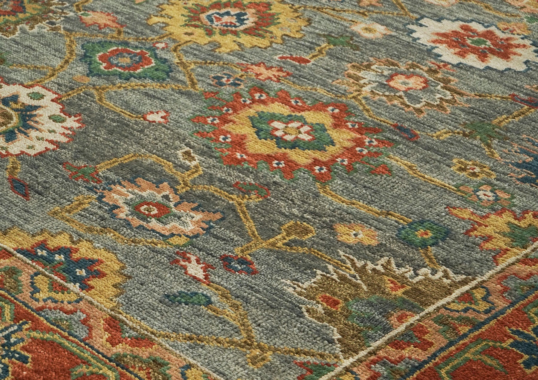 9x12 Blue, Gray, Burnt Orange Color Hand Knotted Oushak Wool Arts and Crafts Oriental Rug