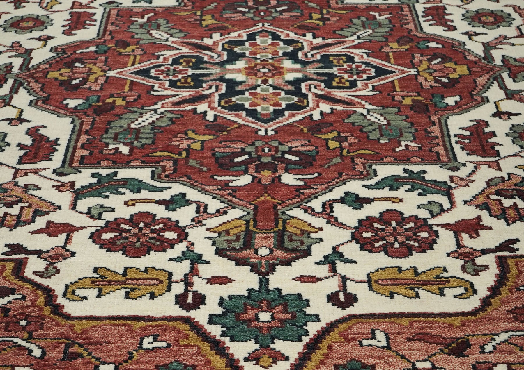 9x12 Ivory, Rose, Rust Color Hand Knotted Oushak Wool  Oriental Rug