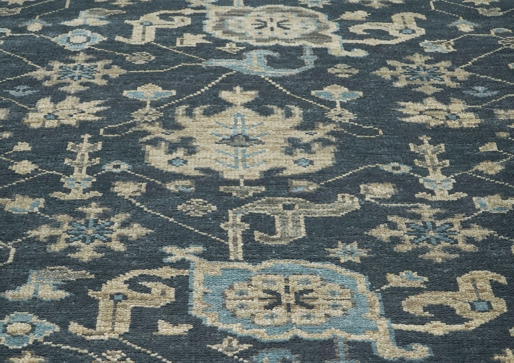 9x12 Blue, Beige, Gray Color Hand Knotted Oushak Wool Transitional Oriental Rug