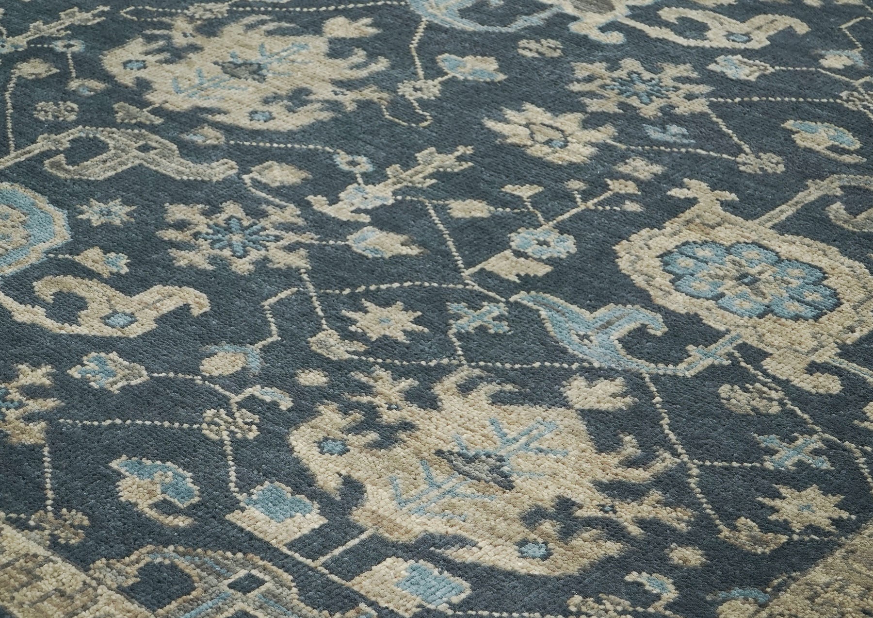 9x12 Blue, Beige, Gray Color Hand Knotted Oushak Wool Transitional Oriental Rug