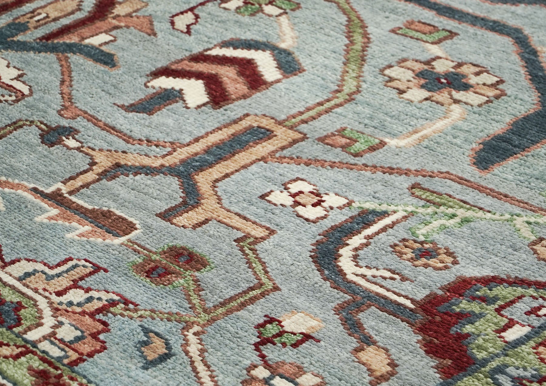 9x12 Blue, Ivory, Sage Color Hand Knotted Oushak Wool Transitional Oriental Rug