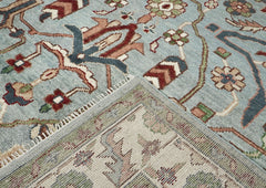 9x12 Blue, Ivory, Sage Color Hand Knotted Oushak Wool Transitional Oriental Rug