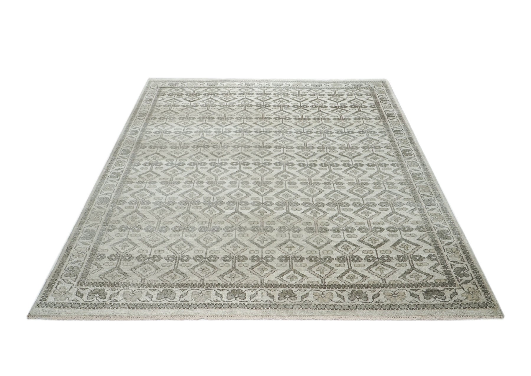 9x12 Gray, Beige, Multi Color Hand Knotted Oushak Wool Transitional Oriental Rug